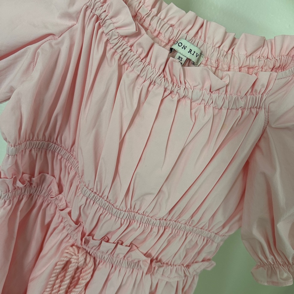 Pink Ruched Sundress with Puff Sleeves - Picture 3 of 3